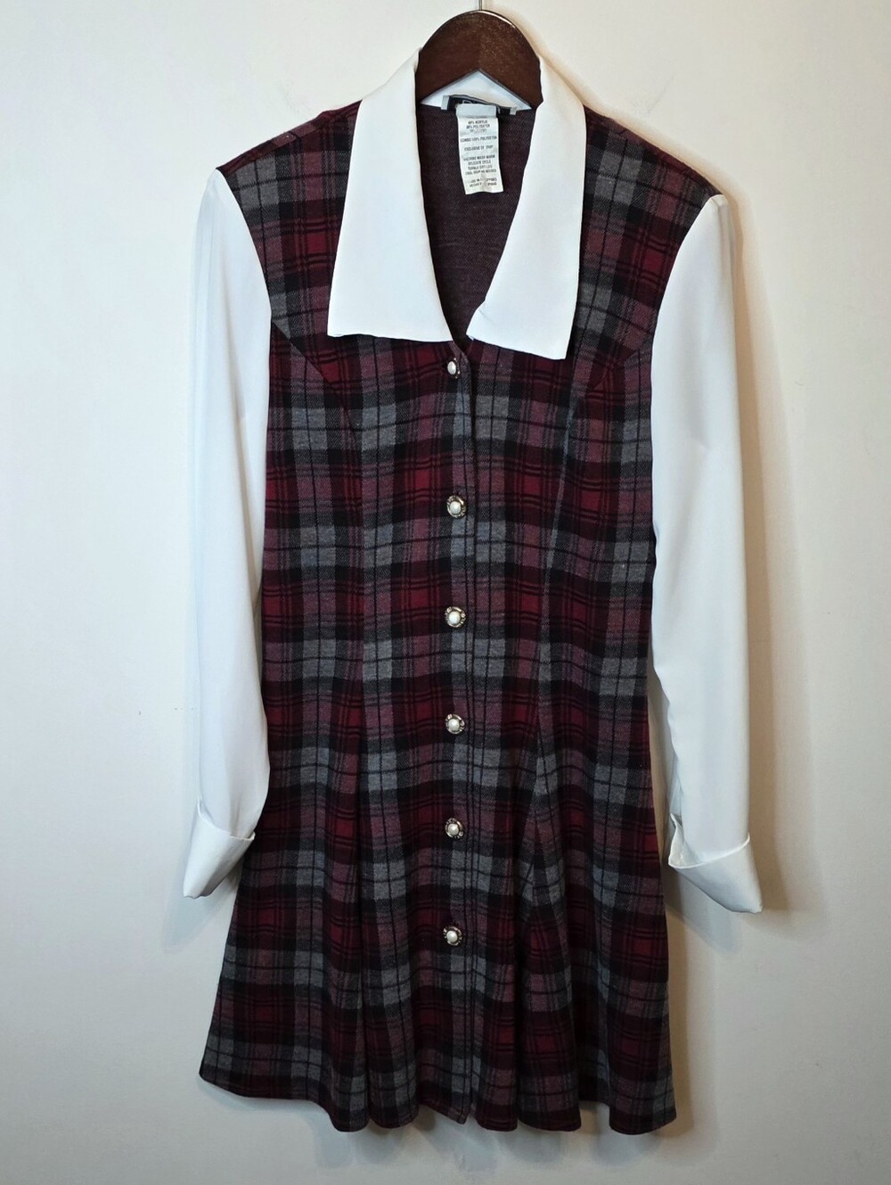 Vintage D.B.Y. Ltd Plaid Collared Dress Red Gray Academia Mod Schoolgirl Size 7
